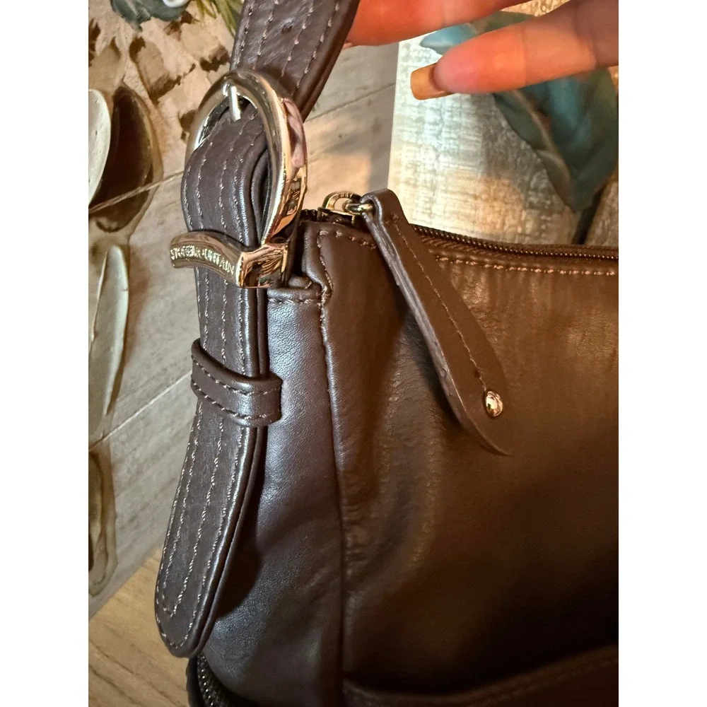 Stone Mountain Brown Leather Shoulder Bag Crossbody Hobo Organizer Multi Pocket